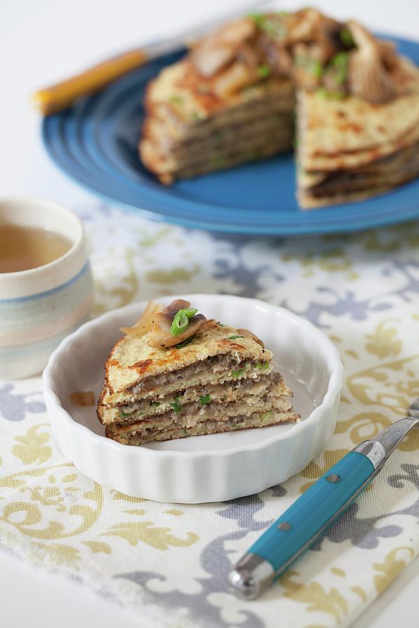 A Slice Of Oat Bran Pancake Cake With Mushroom Caviar Photograph by Yelena Strokin
