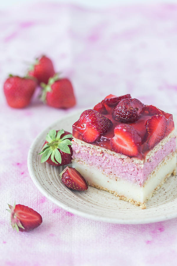 A Slice Of Strawberry Vanilla Cream Fridge Cake Photograph by Malgorzata Laniak