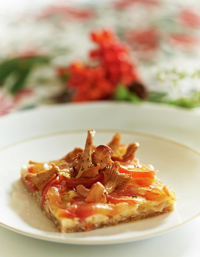 A Slice Wholemeal Pizza With Chanterelle Mushrooms And Tomatoes Photograph by Hannah Kompanik