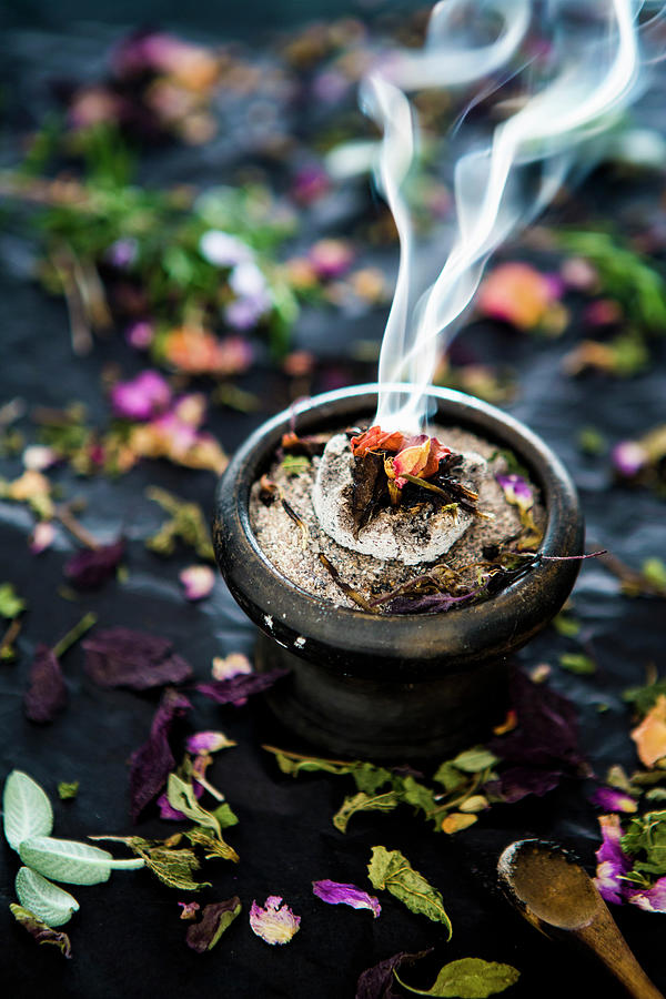 A Smoking Incense Blend In An Incense Bowl Photograph by Sandra Krimshandl-tauscher
