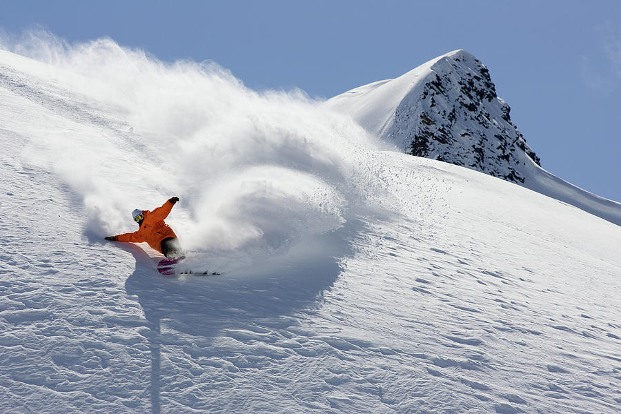 A Snowboarder Carving In Powder Photograph by Russell Dalby Photography Www.russelldalby.com