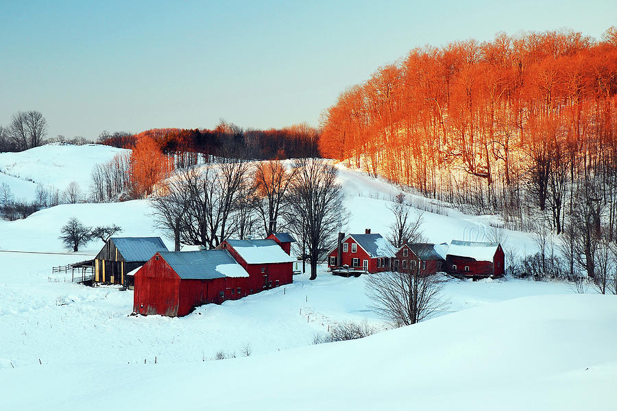 A snowy begining of the day on a New England Farm Photograph by James Kirkikis