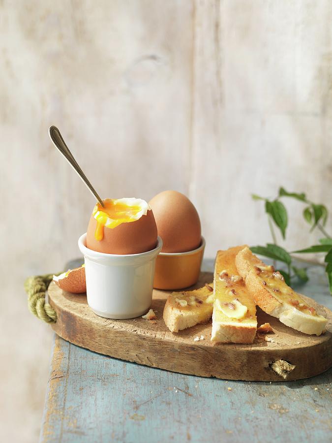 A Soft-boiled Egg With Anchovy-butter Toast Photograph by Jonathan Gregson