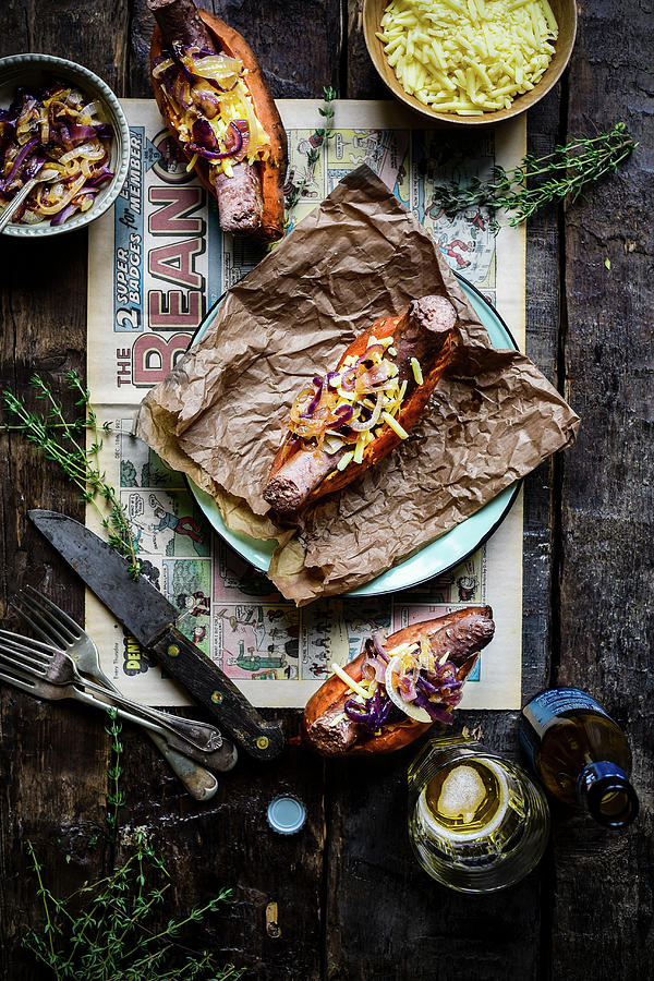 A South African Sausage Called Boerewors In A Sweet Pototo - Low Carb Option Photograph by Donna Crous