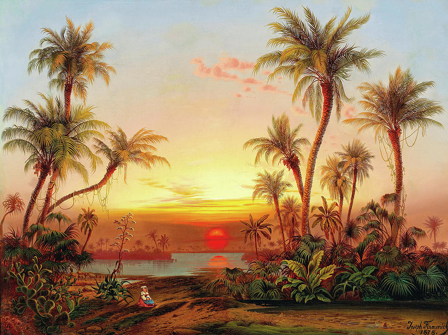 A Southern Landscape With Palms In The Evening Light Painting by ...