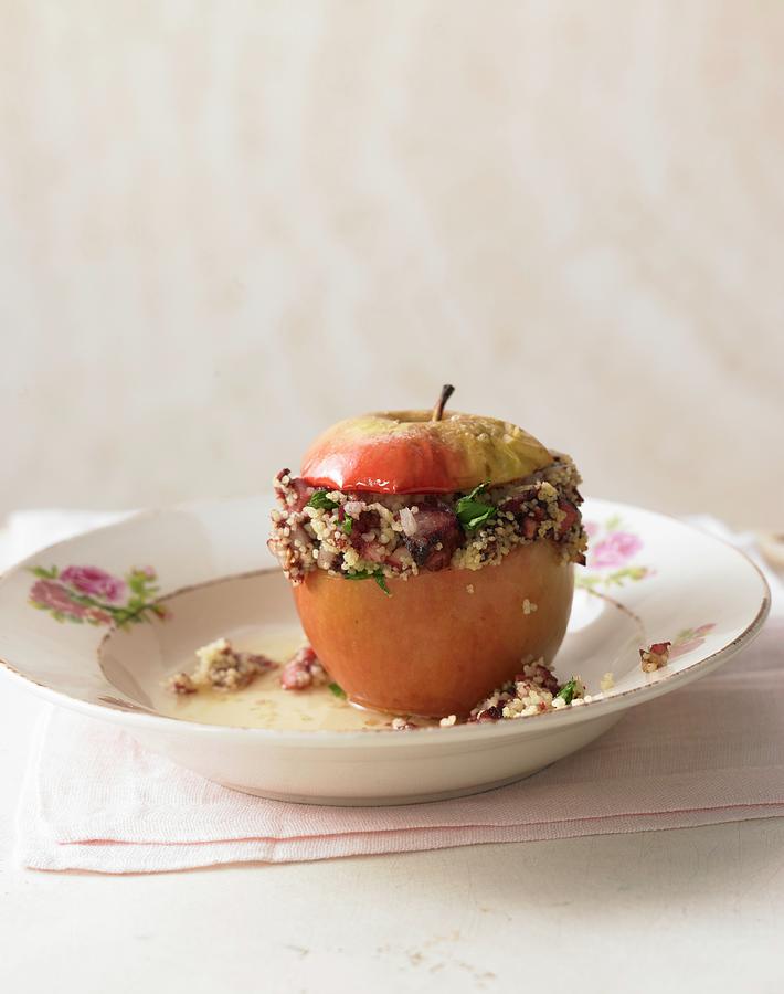 A Spiced Baked Apple With Black Pudding, Couscous And Loveage Photograph by Jan-peter Westermann