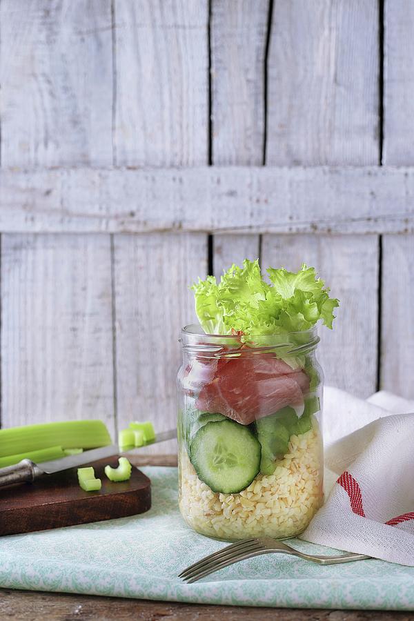 A Spring Bulgur Wheat Salad With Cucumber, Ham And Celery Photograph by Zita Csig