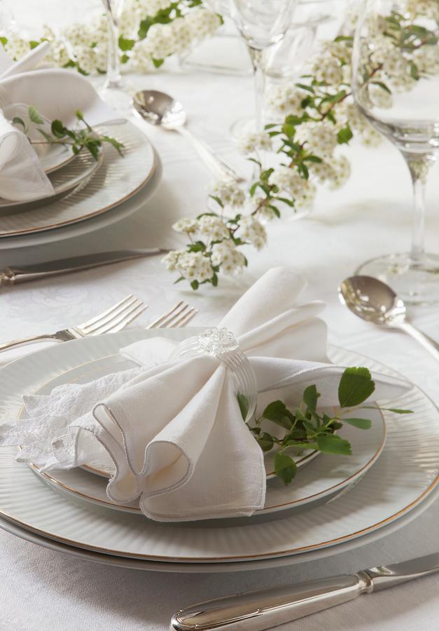 A Spring Wedding Table Set With White Flowers Photograph by Katharine Pollak