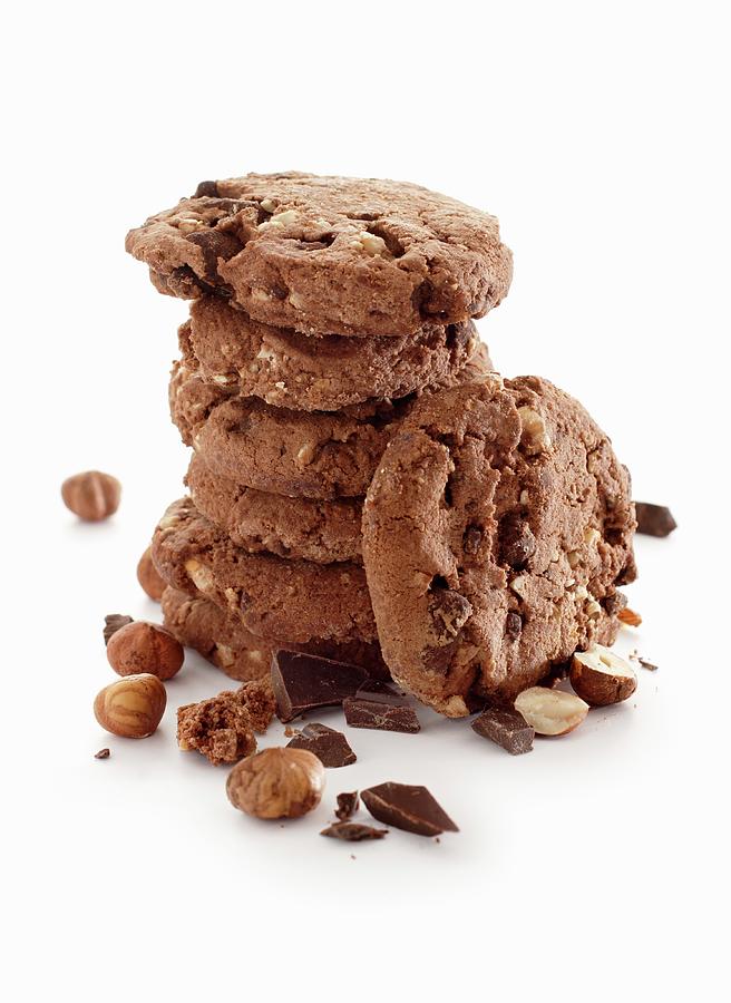 A Stack Of Chocolate And Hazelnut Cookies Photograph by Petr Gross