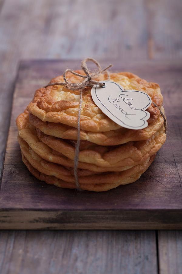 A Stack Of Cloud Bread carb-free Bread Tied With String Photograph by Eising Studio