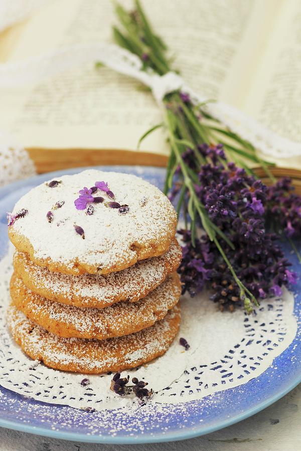 A Stack Of Lavender Biscuits On A Plate Photograph by Barbara Djassemi