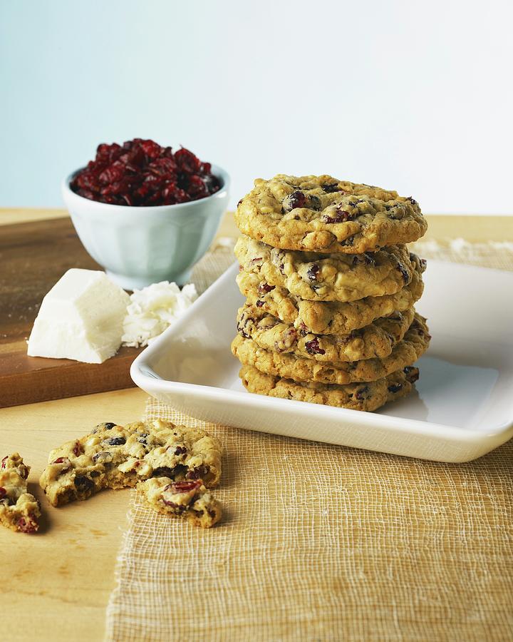 Fruit Photograph - A Stack Of White Chocolate Cranberry Cookies by Michael S. Harrison