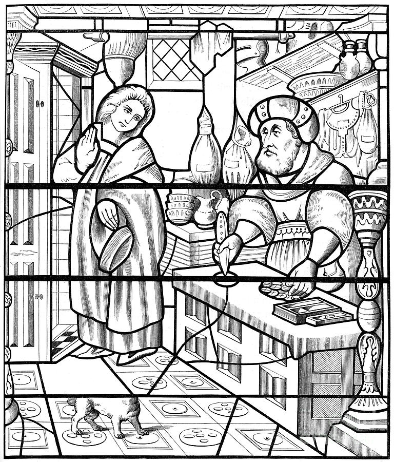 A Stained Glass Window In The Church Drawing by Print Collector