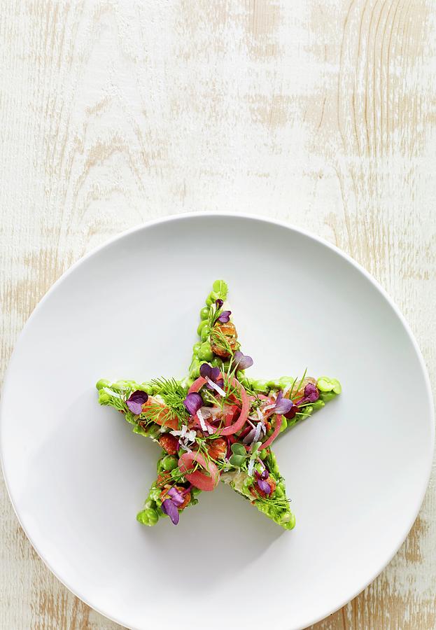 A Star-shaped Salad With Bean Sprouts And Edible Flowers Photograph by Clinton Hussey