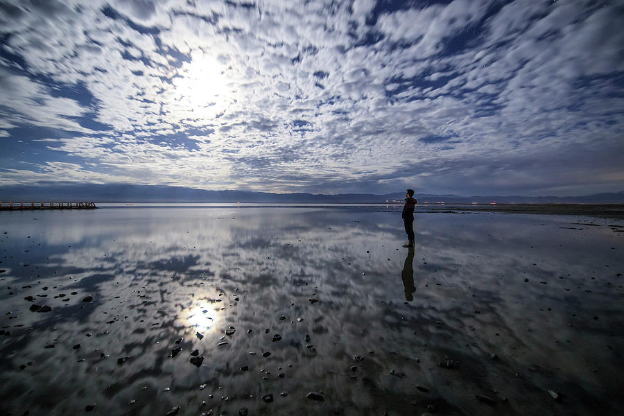 A Stargazer Standing In The Salt Lake Photograph by Jeff Dai