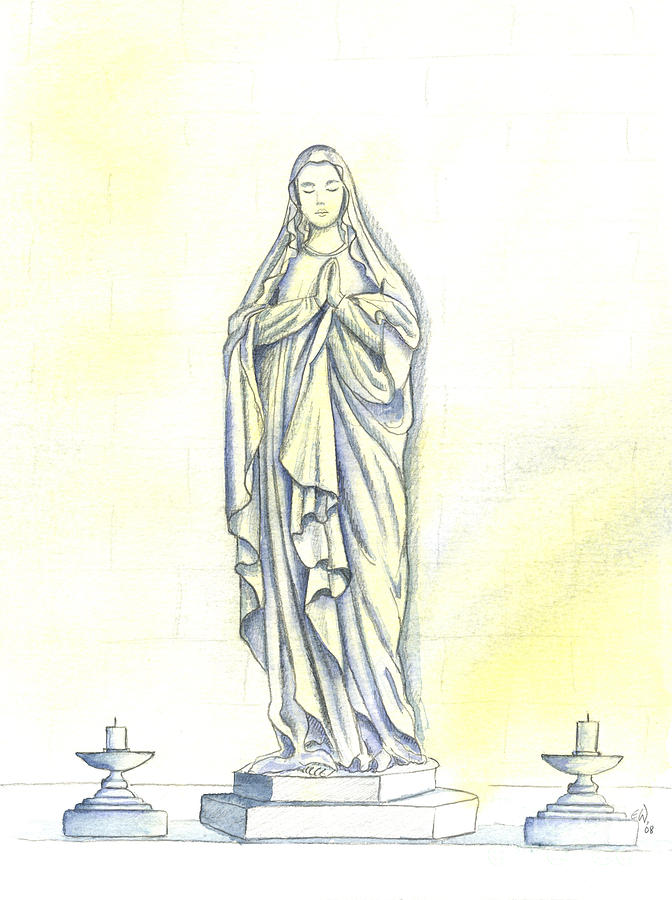 A Statue Of The Blessed Virgin Mary Painting by Elizabeth Wang