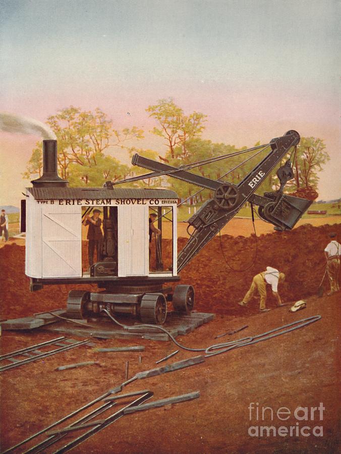 Transportation Drawing - A Steam Excavator At Work by Print Collector