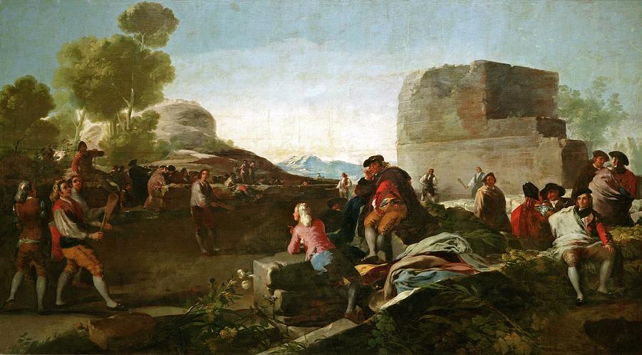 A Stickball Game, 1779, Spanish School, Oil on canvas, 261 cm x... Painting by Francisco de Goya -1746-1828- A Stickball Game, 1779, Spanish School, Oil on canvas, 261 cm x... Painting by Francisco de Goya -1746-1828-