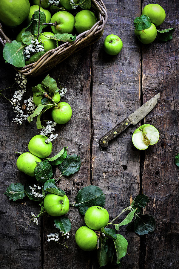 A Still Life With Bramley Apples On A Wooden Background top View Photograph by Donna Crous