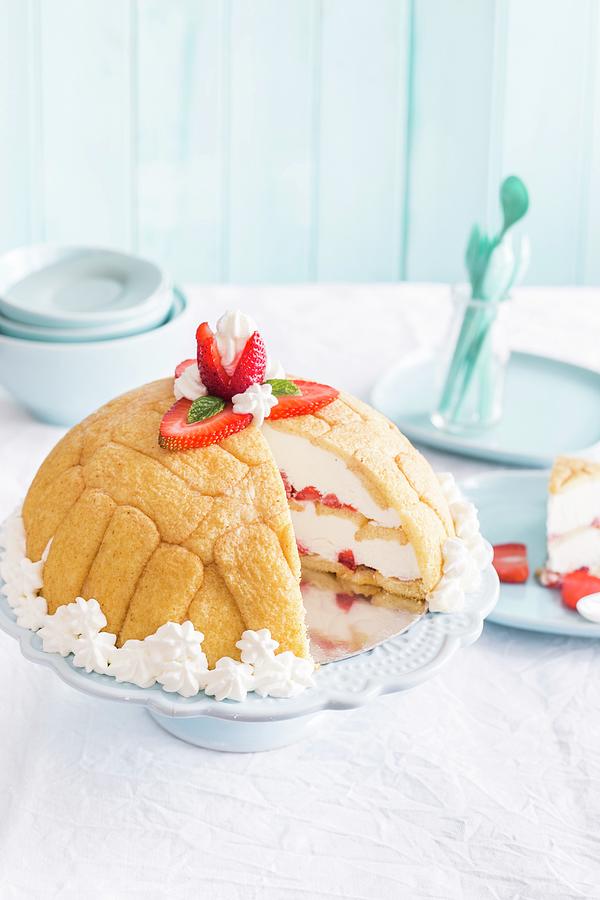 A Strawberry And Vanilla Zuccotto dome-shaped Cake From Italy Photograph by Maricruz Avalos Flores