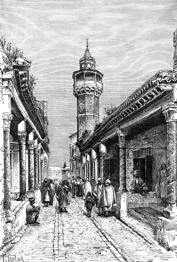 A Street In The Suk District Of Tunis Drawing by Print Collector