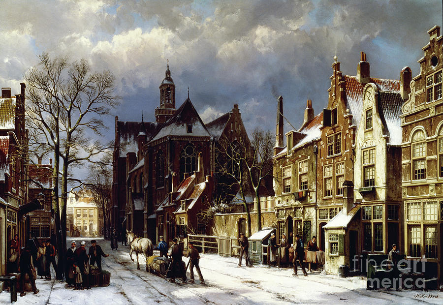 A Street Scene, Amsterdam Painting by Willem Koekkoek