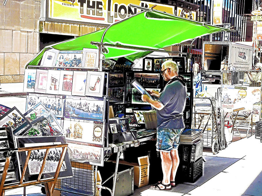 A street vendor selling art in New York Painting by Jeelan Clark