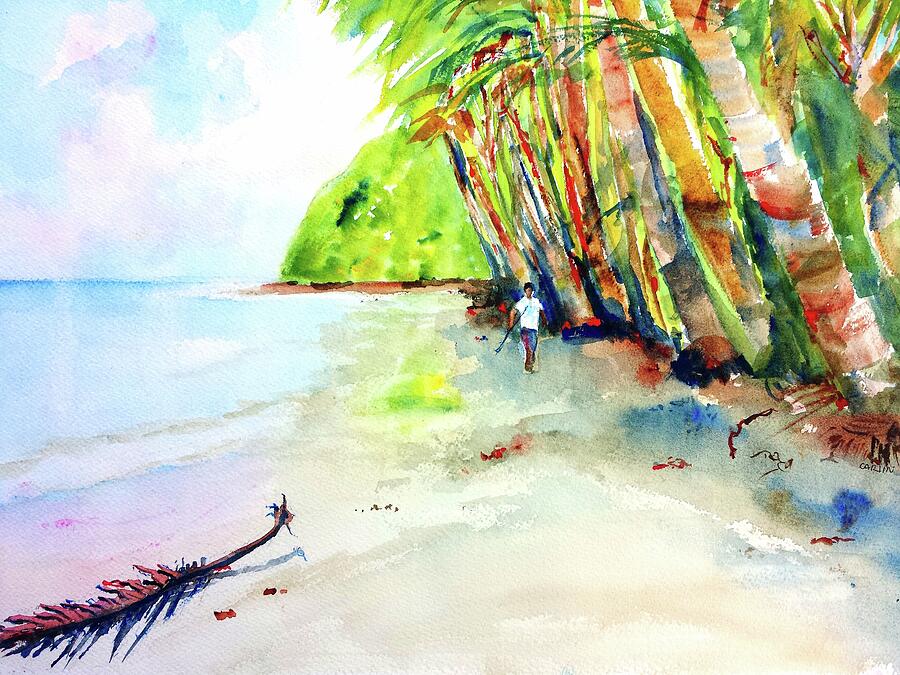 A stroll on Batibou Beach Dominica Painting by Carlin Blahnik CarlinArtWatercolor