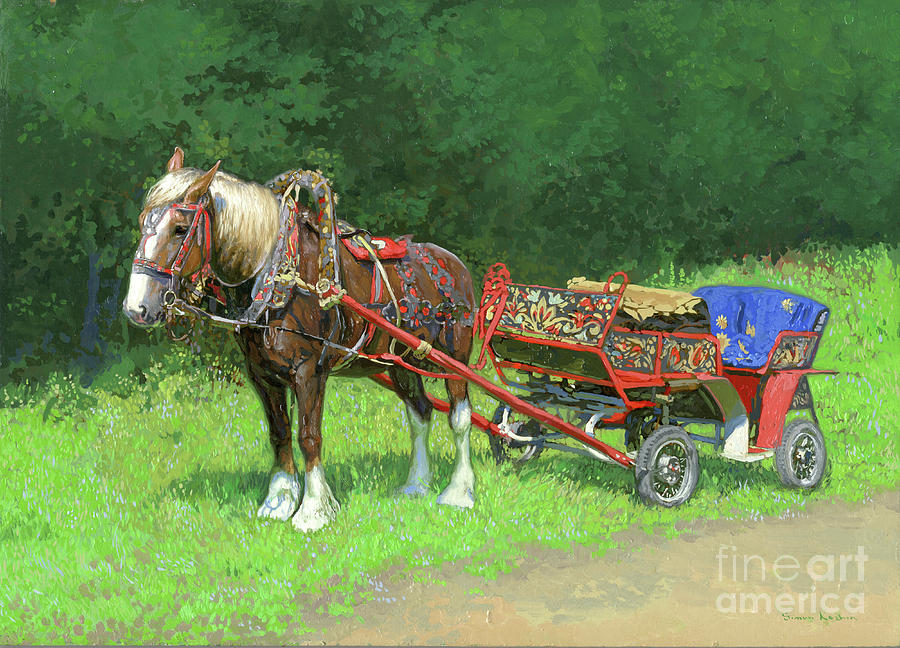 A Study Of A Red Roan Horse Harnessed To A Cart Painting
