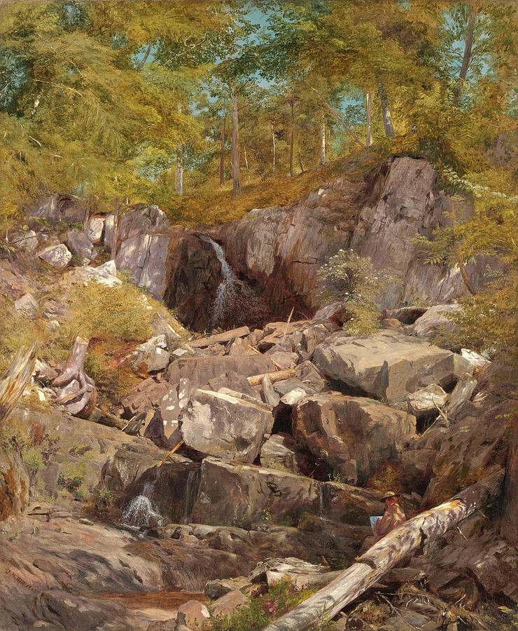 A Study of Trap Rock -Buttermilk Falls-. Painting by John Henry Hill