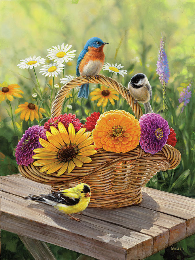 Songbirds Painting - A Summer Bouquet by Wild Wings