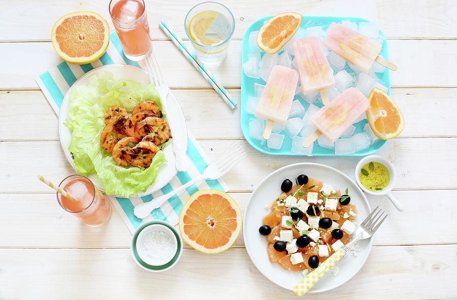 A Summer Buffet Featuring Grapefruit Dishes And Drinks Photograph by Maricruz Avalos Flores