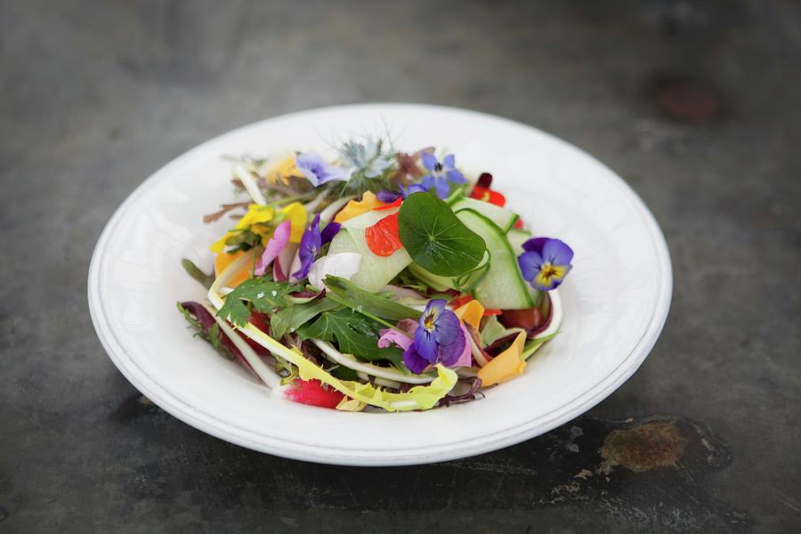 A Summer Edible Flower Salad Photograph by Lisa Barber