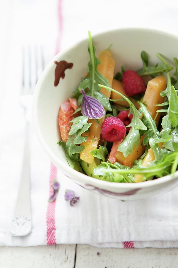 A Summer Salad With Cantaloupe And Raspberries Photograph by Peltre, Beatrice
