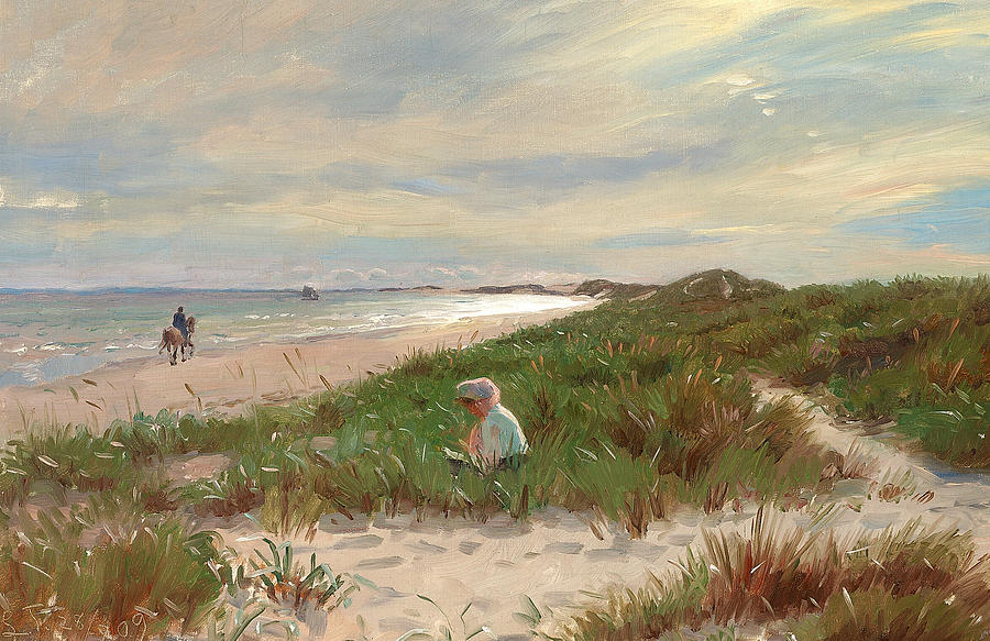 A Summers Day at Skagen Sonderstrand, Denmark Painting by Laurits Tuxen