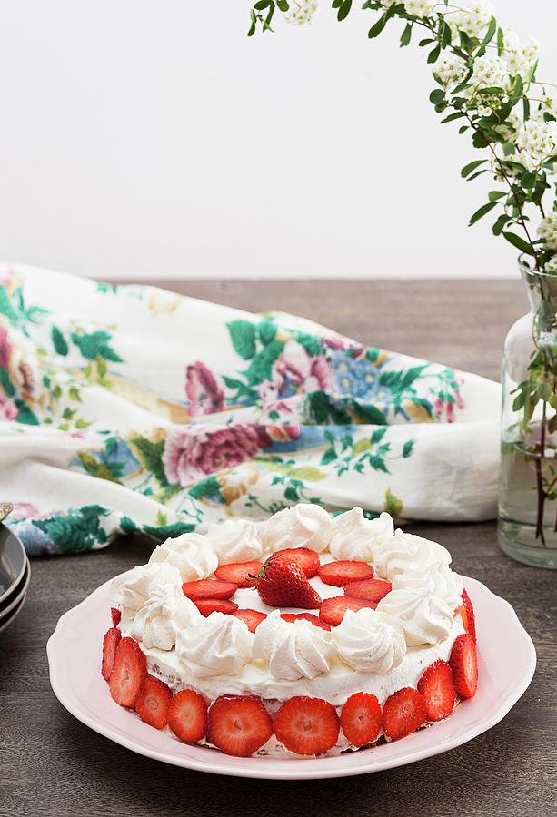 A Summery Cream Cake With Strawberries Photograph by Anna Grudzinska-sarna