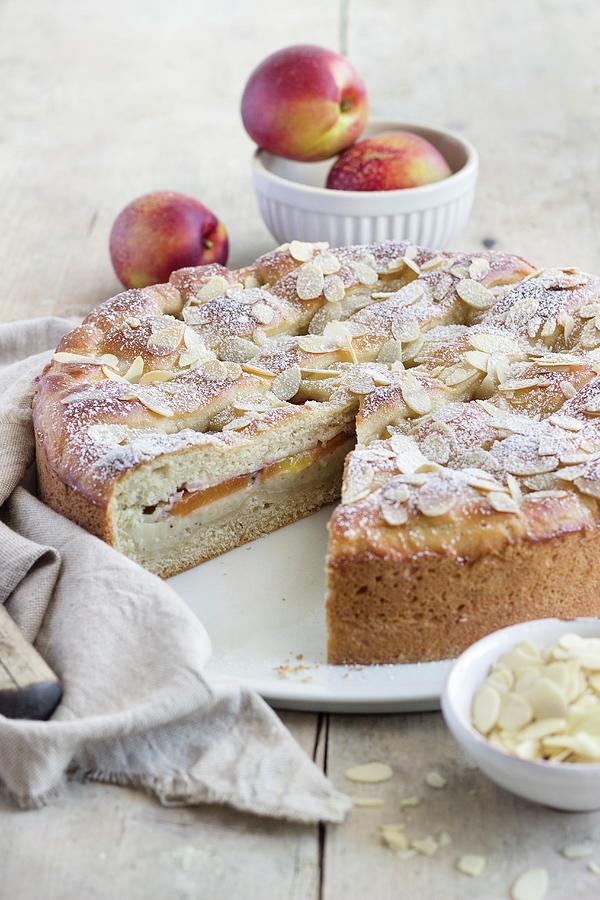 A Summery Nectarine Cake Made From Quark Oil Dough And Filled With Vanilla Pudding Photograph by Tamara Staab