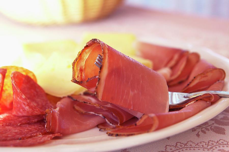 A Supper Plate With Smoked Ham, Salami And Cheese Photograph by Karl Stanzel