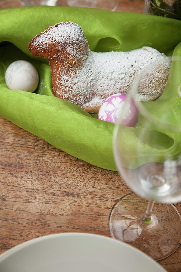 A Sweet Easter Lamb Cake And Easter Eggs As Table Decoration Photograph by Sibylle Pietrek
