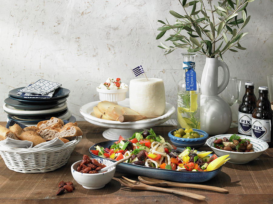 A Table Laid With Greek Dishes Photograph by Jan-peter Westermann
