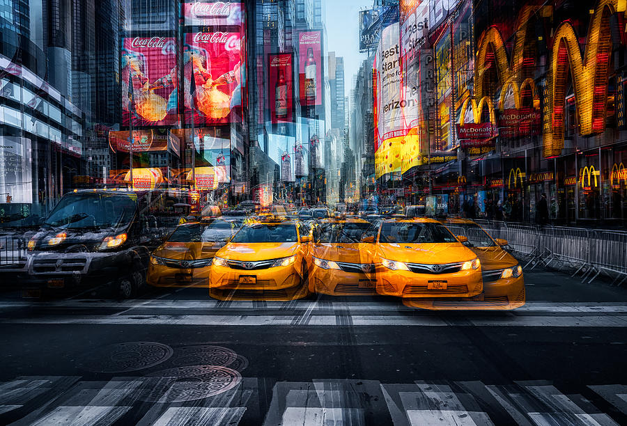Times Square Photograph - A Taxi For Christmas by Helena Garca