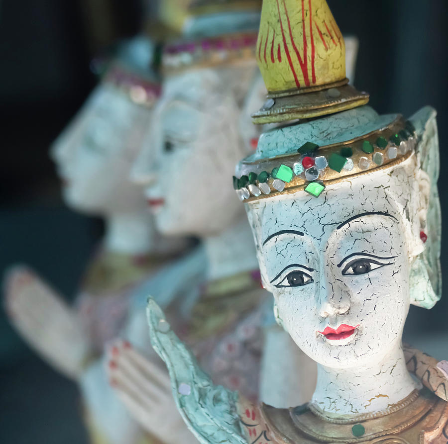 Buddha Photograph - A Temple Gaurdian Goddess Trio in Chiang Mai, Thailand by Derrick Neill