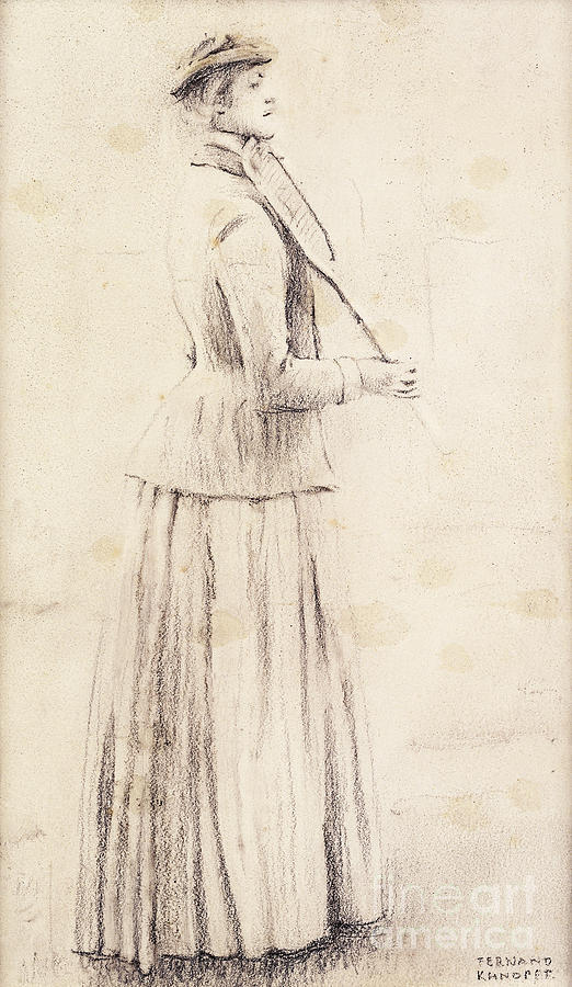 A Tennis Player; Study For memories; Une Joueuse De Tennis; Or Du Lawn Tennis; Etude Pour memories Tennisspeelster; Studie Voor memories, C.1887 Drawing by Fernand Khnopff
