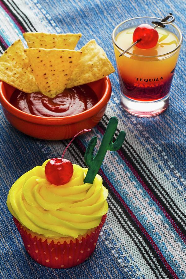 A Tequila Sunrise Cupcake And Cocktail Photograph by Foodandvicious