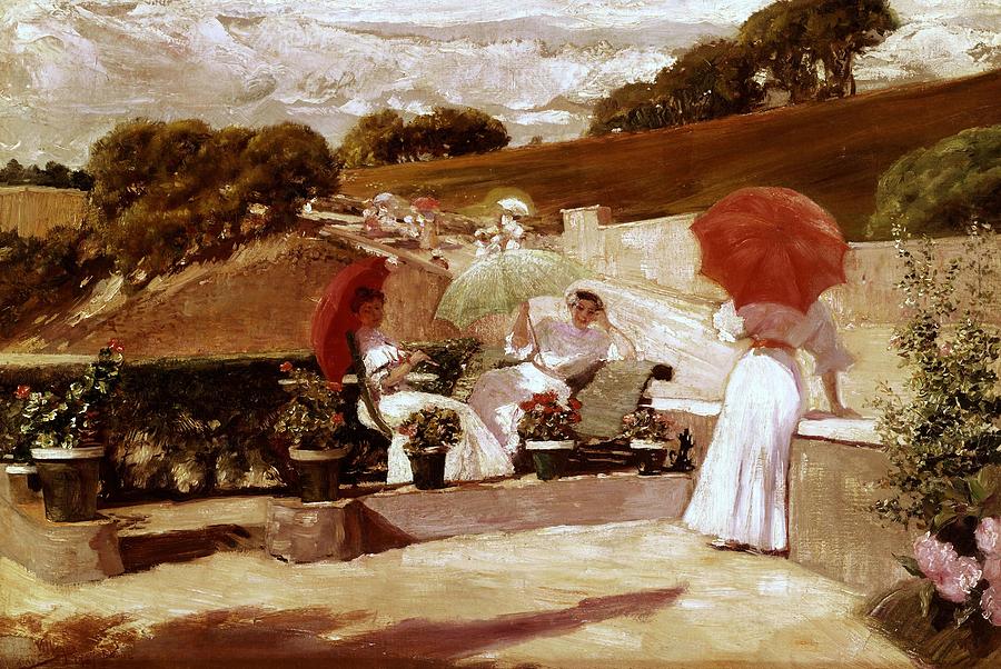 A Terrace In Biarritz - 19th Century. Painting by Jose Villegas Cordero -1844-1921-