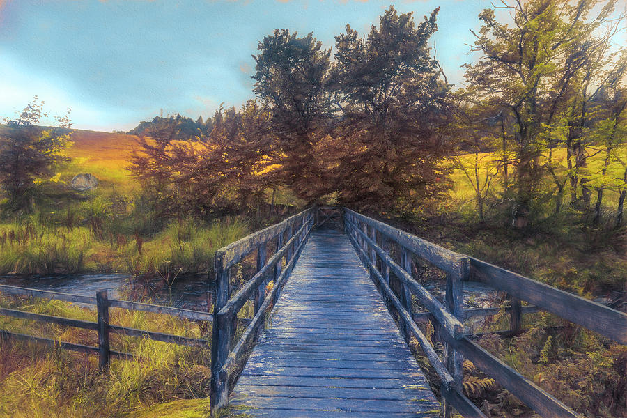 A Touch of Autumn at the Blue Bridge Painting Photograph by Debra and Dave Vanderlaan