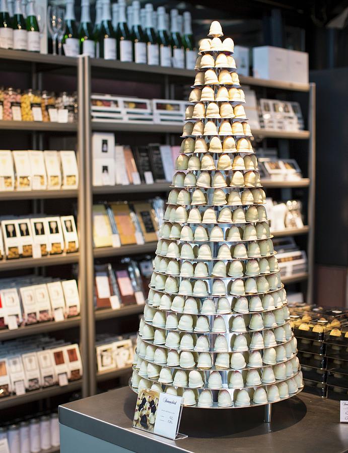 A Tower Of White-chocolate Covered Marshmallows At The Torvehallerne Market In Copenhagen Photograph by Anne Faber