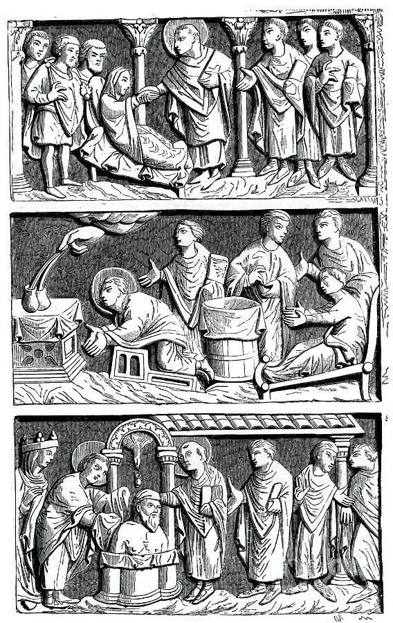 A Triptych Of The Healing Work Of St Drawing by Print Collector