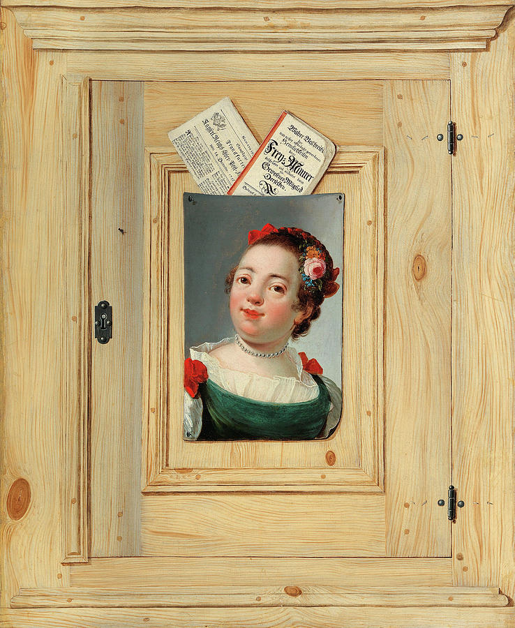 A trompe-l'oeil painting with the portrait of a young woman Painting by  Justus Juncker - Fine Art America