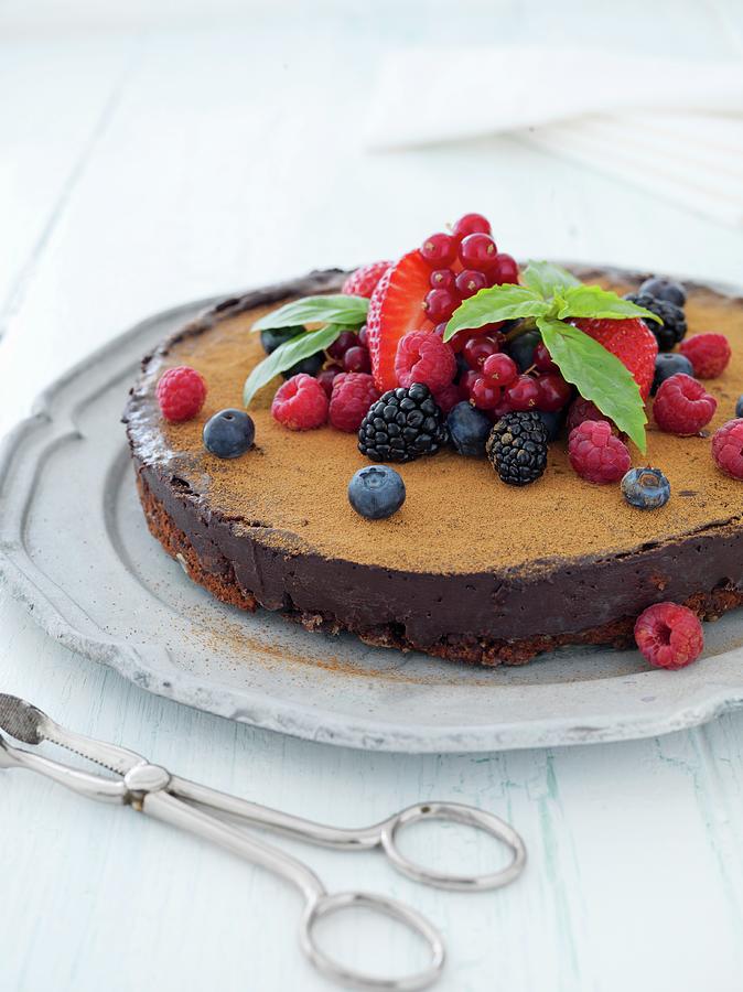 A Truffle Cake With Summer Berries Photograph by Lina Eriksson